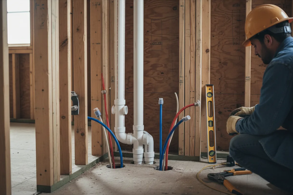 Drain and supply rough-in during Sump Pump Repair in Newark